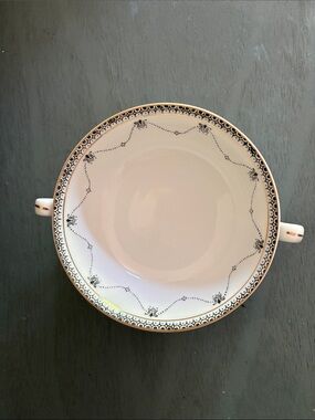 Antique Okwan China hand painted gold trim double handles bowl 1898-1920